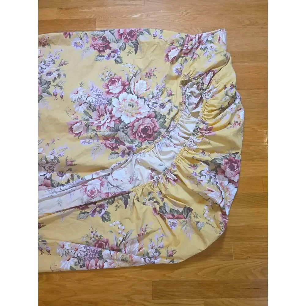 Ralph Lauren Sophie Brooke Queen Flat Fitted Sheet Set Yellow Floral Cottagecore